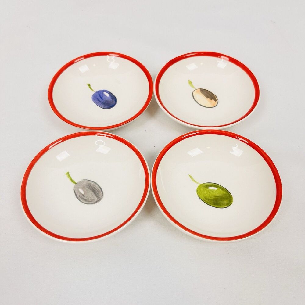 Vintage Kitchen Prep 101 Tabletops Unlimited Set 4 Hand Painted Bowls 4”